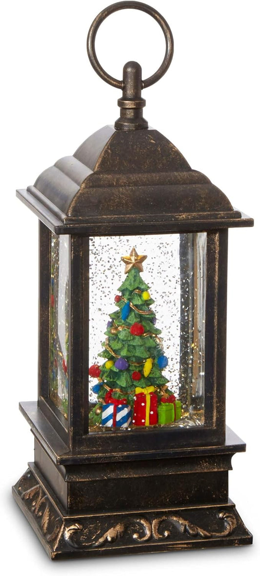 RAZ Imports 9.5" CHRISTMAS TREE LIGHTED WATER LANTERN,Bronze,4" x 9.5"