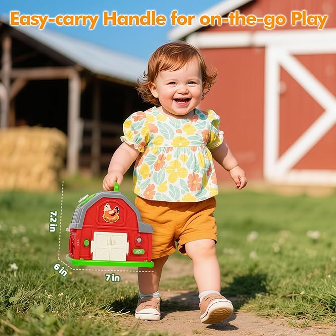 Ellinjan Montessori Learning Toys for 1 2 3 Year Old Boys Girls, Musical Farm Animals for Toddlers 1-3, Interactive Barn Toy with Light & Sound, Birthday Gifts for Baby Kid Toddler Age 12-18 Months