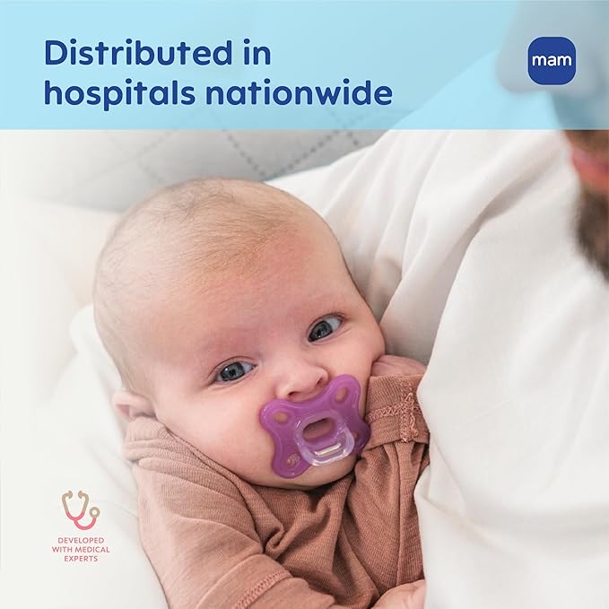 MAM Comfort Baby Pacifier 0-3 Months Specially for Smaller Newborn Mouths,Lightweight One-Piece BPA-Free Silicone, Easy to Clean, Best for Breastfed Babies, 2 Pk, Sterilizer Case, Made in Europe