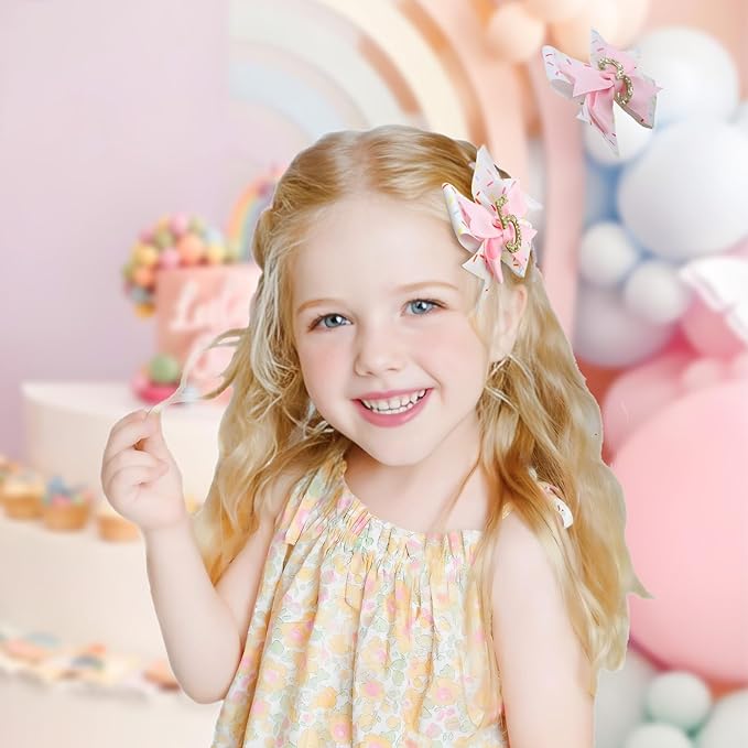 YanJie 1pcs 4'' Baby Hair Bow for 5 Years Old 5th Birthday Outfit Girl Birthday Decorations for Girl Glitter Infants Hair Clips Accessories with Bows
