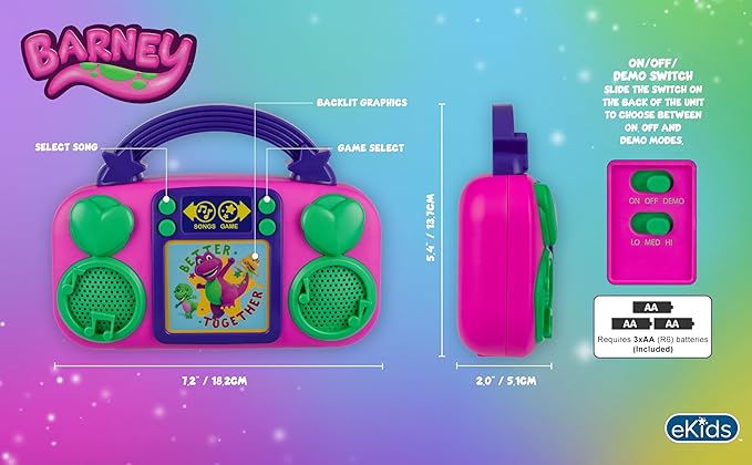 eKids Barney Toy Music Player, Toddler Toy with Built-in Music and Lights (Barney)