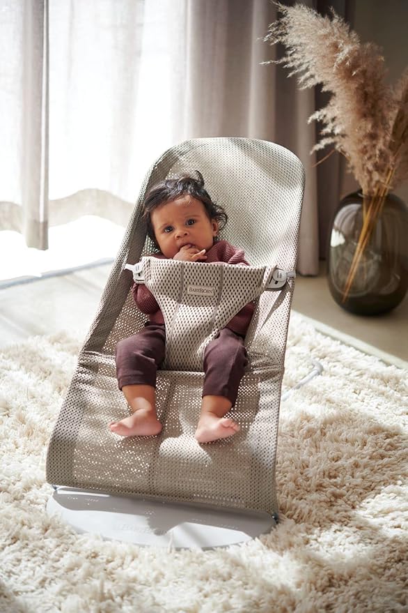 BabyBjörn Bouncer Bliss, Mesh, Gray Beige 2-in-1 Adjustable Baby Bouncer Seat and Toddler Chair, Newborn to Toddler (8-29 Lbs), 4 positions, Lightweight & Portable