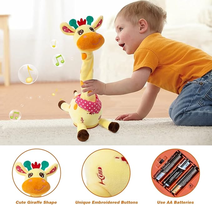 Dancing Talking Giraffe Plush Toy, Funny Singing Recording & Repeating Musical Giraffe, Unique Valentine's Day Gift for Girlfriend Boyfriend, Interactive Fun for Baby Toddlers Kids(Yellow)