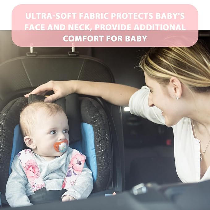 Car Seat Strap Cover for Babies, Soft Car Seat Belt Covers, Mink Car Seat Strap Shoulder Pads Girls, Pink Floral