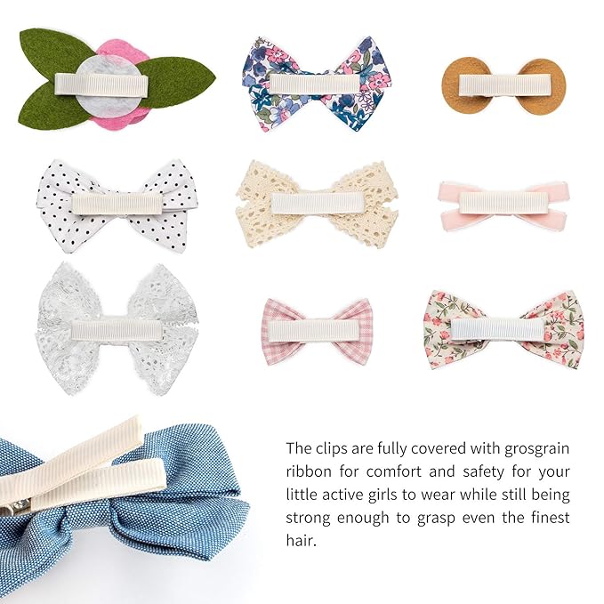 Baby Girl Hair Clips Bows Barrettes 10 Pack Fully Lined Alligator Clip Hair Accessories for Little Girls Toddler Kids Children Small