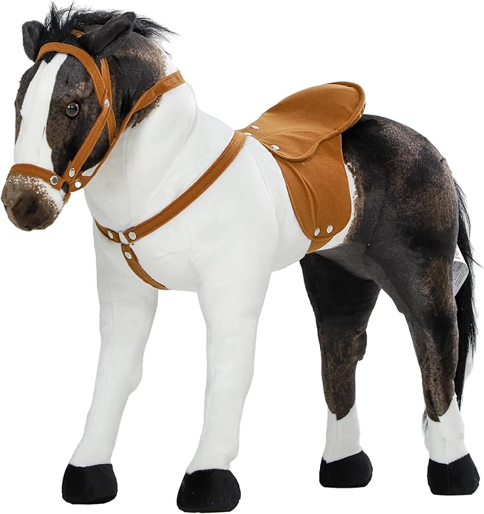 Qaba Ride on Horse for Toddlers 3-8 Years Old, Riding Horse with Neighing Sound, Stuffed Animal Horse Toy for Kids with Padding, Brown
