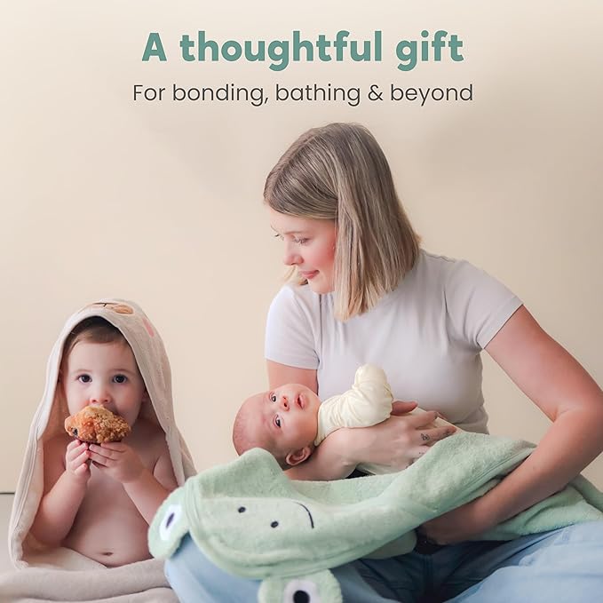 CuddleBug Premium Hooded Baby Bath Towel & Washcloth Set (Bear) - 100% Cotton Terrycloth Hooded Baby Towels for Newborn & Toddler - Super-Soft & Absorbent, Newborn Essentials (33" x 33") - White Lamb