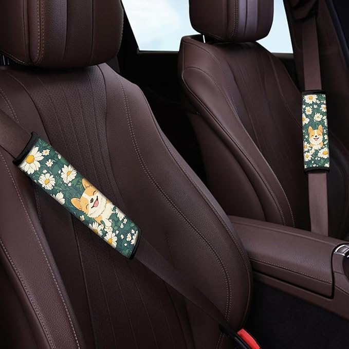 Universal Car Seat Belt Cover Pad,Super Soft Comfortable Shoulder Seatbelt Pads Cushions,Pack of 2 Corgi Print