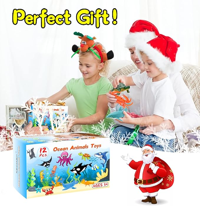 KECIABO Ocean Sea Animal Figures, 12 Pack Realistic Soft Plastic Bath Toys for Toddlers, Kids, Boys, and Girls
