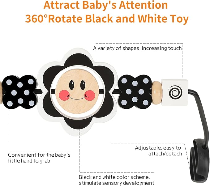 iGRATENS Baby Bjorn Bouncer Toy Bar, Toy for Baby Bouncer Soft & Bliss, Easy to Attach and Remove, Child-Friendly Materials, Exciting Design for Curious Babies, Black and White Flowers