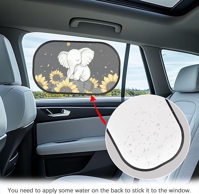 Bulopur Cute Elephant Window Shades for Car 2 Pack Sun Shade Car Window Baby Cute Design UV Protection Breathable Car Interior Automotive Fit for Most Cars, Vehicles, SUVs
