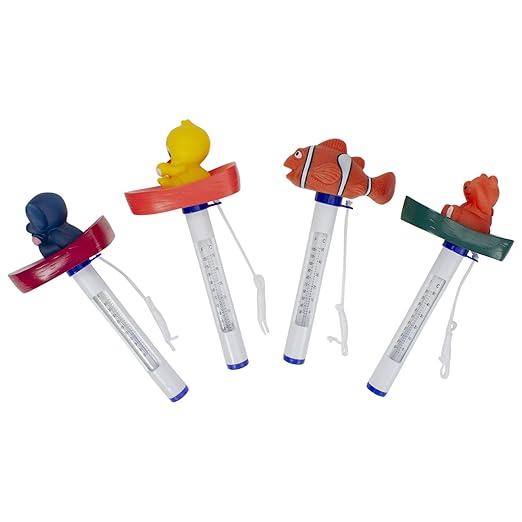 Set of 4 White and Orange Baby Floating Swimming Pool Thermometers with Cords 9.5"