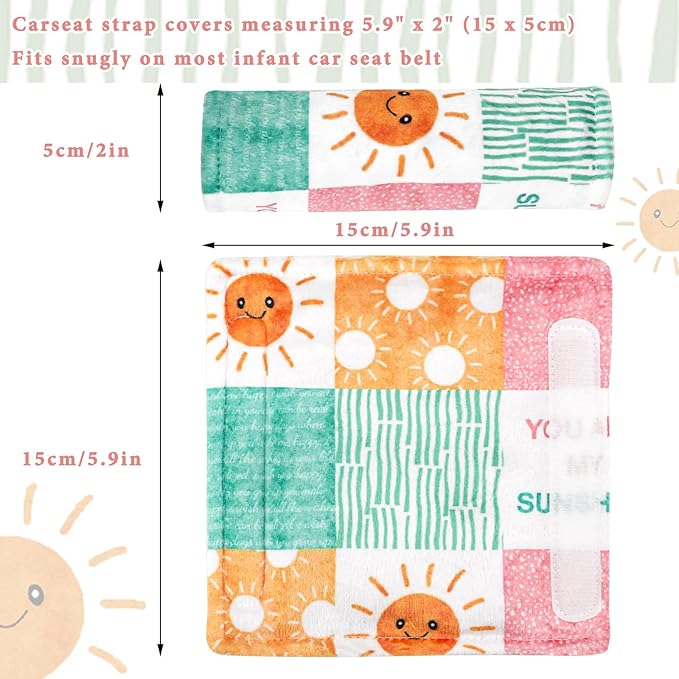SWESEN Car Seat Strap Cover for Babies, Soft Car Seat Belt Covers, Mink Car Seat Strap Shoulder Pads Girls, Plaid & Sun