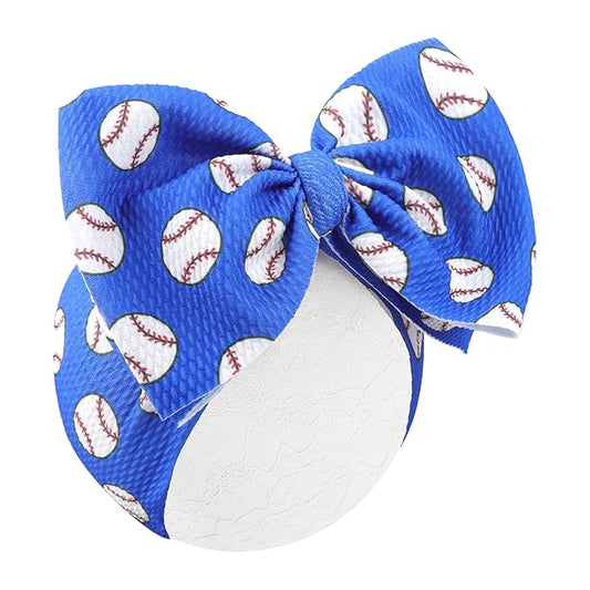 7'' Large Baseball Baby Girl Bows Soft Nylon High Stretchy Headbands for Girl Blue Tied Hairbands with Bows Hair Accessories for Infant Newborn
