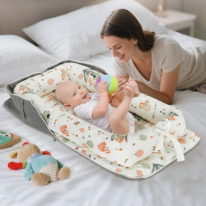 Baby Lounger, Portable Infant Lounger for Newborn, Adjustable Size Baby Nest for Infant 0-24 Months - Carousel