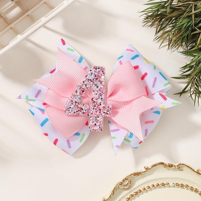 Birthday Hair Bow Hair Clips for Girls 1 2 3 4 5 6 Years, Baby Girl Accessories Bow Birthday Decorations, Pink Baby Girls Ice Cream Hair Bows Clips for 4th