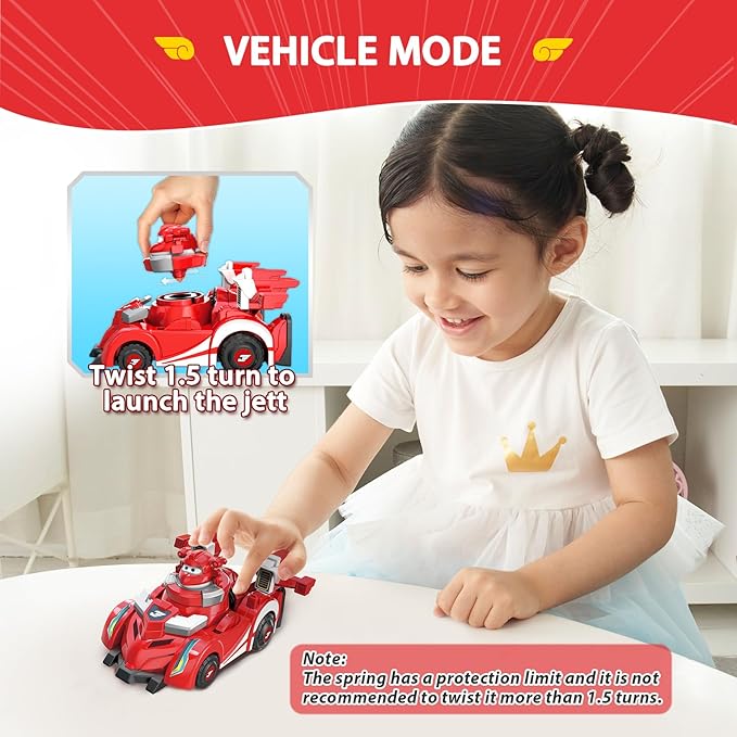 Super Wings Jett Spinning Battling Tops & Cars Toys, Red Car Toys for Toddlers 1-3, Little People Race Toy Cars for 5 Year Old Boys, Best Gifts for Kids Boys Girls