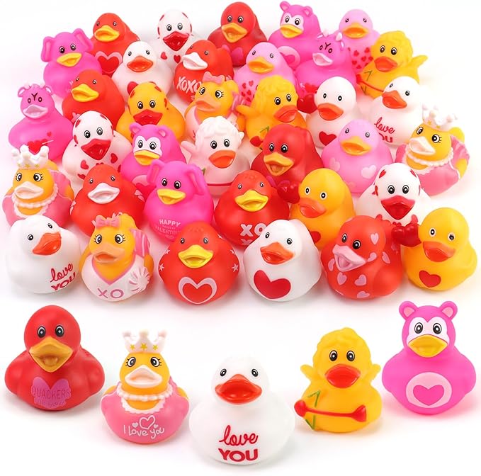 36Pc Valentines Day Rubber Ducks - Funny Jeeps Ducks for Ducking - 2" Bulk Mini Small Rubber Duckies,Adult Kid Holiday Ducky Pool Bathtub Toys Party Favors Classroom Prizes Gifts Stuffers Fillers
