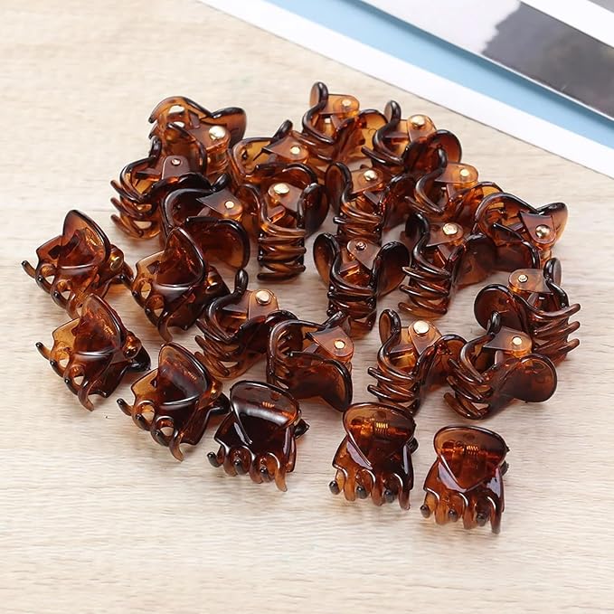 100PCS Tiny Hair Clips for Girl,Mini Claw Clips for Women, 1cm Plastic Mini Claw Clips for Babies, Hair Accessories Non Slip Pins Hair Clamps,Designed for Thin Or Thick Hair,Good Gift(Coffee)