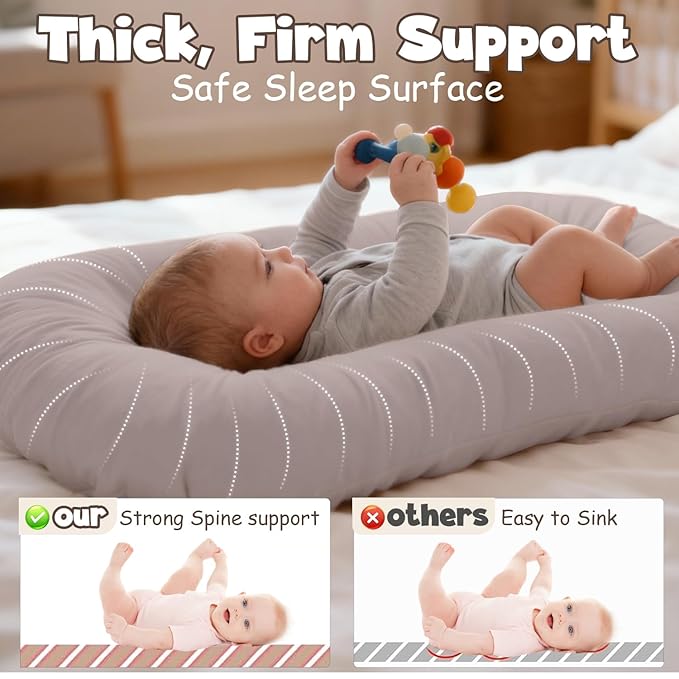 Extra Large Baby Lounger for Newborn, Infant Lounger 0-24 Months - Ergonomic Cotton Baby Nest with Tummy Time Support, Portable Floor Seat for Motor Skill Development, Newborn Essentials Gift