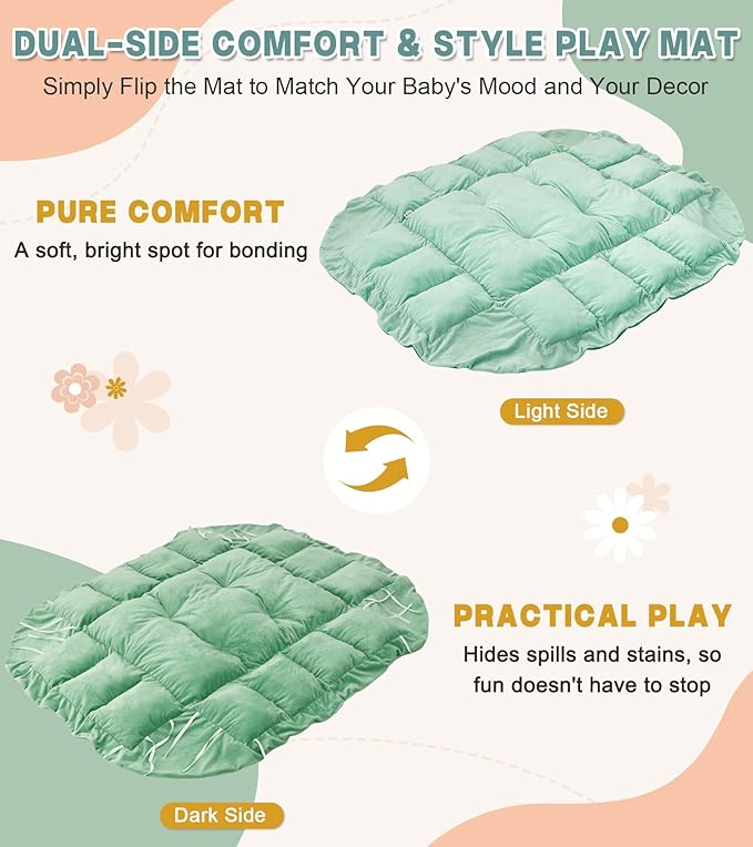 5-in-1 Baby Play Gym and Tummy Time Mat, 12 Learning Cards, Plush Activity Mat with 6 Toys, Baby Gym, Convertible to Ball Pit, Baby Gift, Sage Green