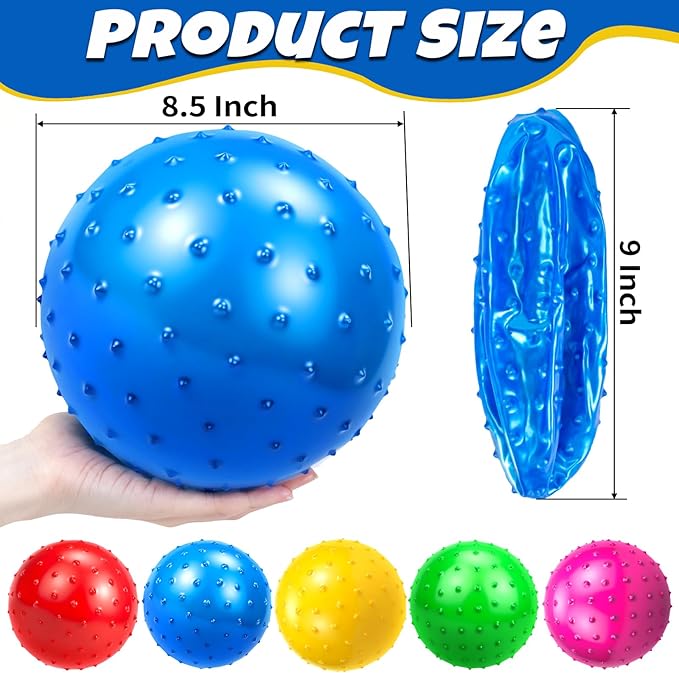 Hymaz 20Pcs Bouncy Balls for Kids Toddlers, 9 Inch Sensory Balls Spiky Massage Stress Ball Bulk with Air Pump, Indoor Outdoor Adult Sports Sensory Toys & Kids Fun Beach Party Favors