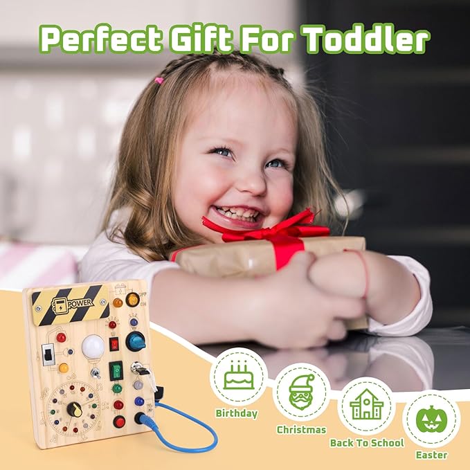 Grarain Toddler Toys Clock Busy Board with Led Light, Preschool Learning Activities Sensory Toys for Toddlers,Montessoti Toys for 1 2 3 Year Old