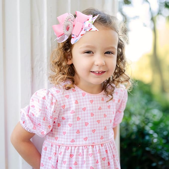 2PCS Hair Bows for Baby Girls Birthday - 6th Birthday Hair Bow Sweet Theme with Ice Cream Party, Pink Hair Accessories for Baby Toddler 1 2 3 4 5 6 Years, Outfit & Decorations