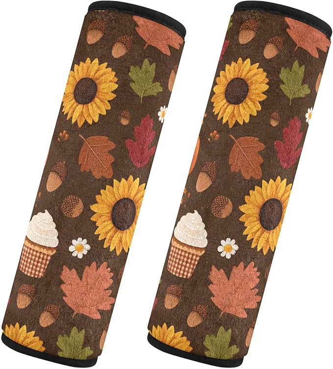 2 Pack Seatbelt Covers Seat Belt Cover Pad for Adults Boys Girls Car Seat Strap Covers Pads Cushion Universal Shoulder Strap Pad Protector for Backpack Camera Bag 6.5 Inch Sunflowers Maple Leaves Pump