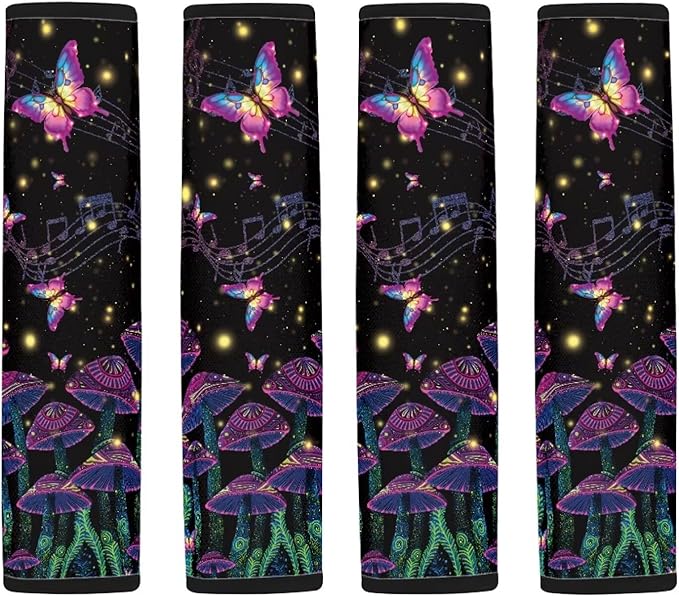 UNICEU Mushroom Butterfly Print Auto Seat Belt Cover Shoulder Pad for Most Vehicle SUV Truck 2Piece Set Car Accessory for Women