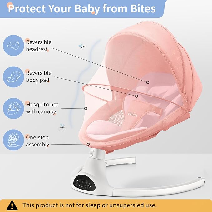 LAREX Baby Swing Infant Swing Electric Toddler Baby Rocker Portable for Newborn Boy Girl, 5 Sway Speeds with Remote Control, 10 Preset Melodies and Bluetooth, 0-6 Months Max 20 Lbs (Pink)