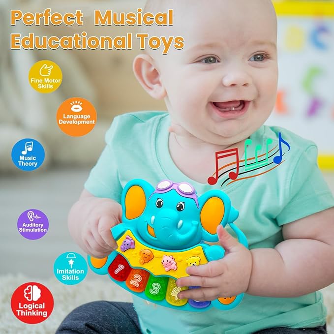 Baby Piano Toy, 6-12 Months Light Up Music Baby Toys for 0 3 6 9 Months, Early Learning Educational Boys Girls Gifts (Elephant)