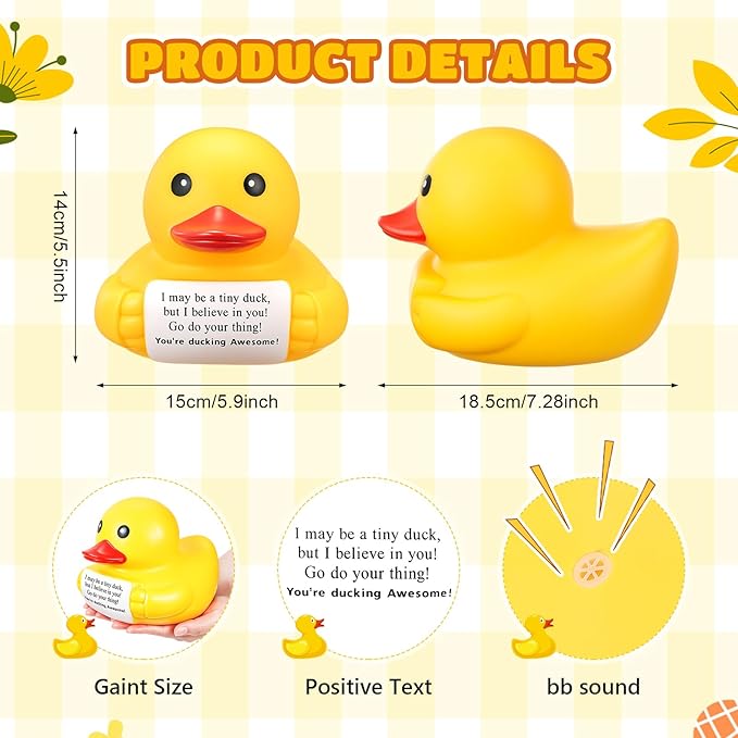 Civaner 7 Inch Emotional Giant Rubber Duck Big Jumbo Positive Yellow Duck Inspirational Gift Large Duckling Toy with Squeaky Sound for Men Coworker Colleges Graduation(I Believe in You)