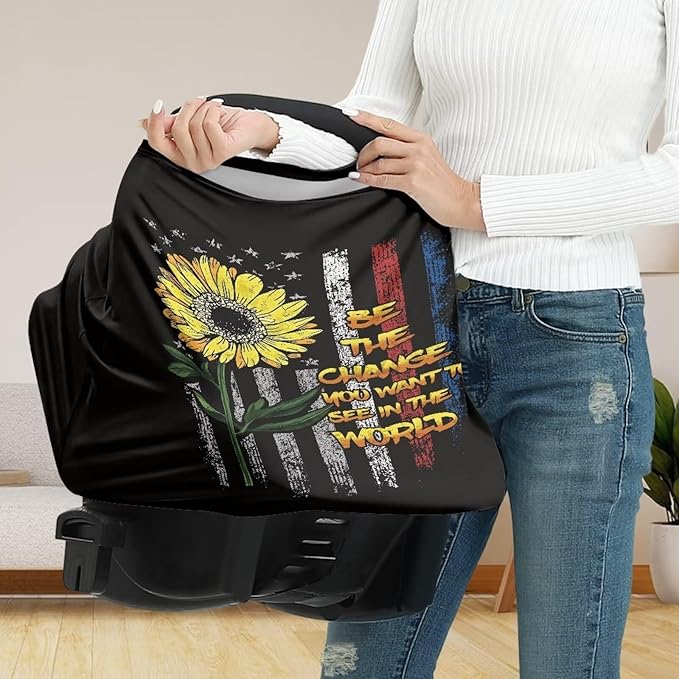 Sunflower USA Flag Car Seat Covers Dust Cover Nursing Breastfeeding Covers for Babies Stretchy Multi-Use Multifunctional Breastfeeding Shawl Privacy Protection