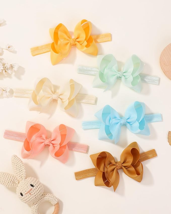 jollybows 40pcs Baby Girls Grosgrain Ribbon Hair Bows Headbands 4" Elastic Hair Band Hair Accessories for Infants Newborn- Natural Color Set