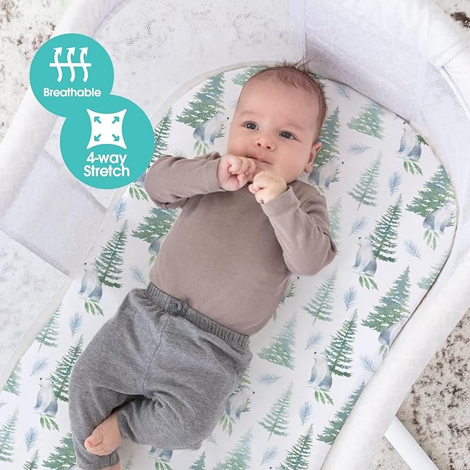 Stretch Fitted Bassinet Sheet Set BROLEX 2 Pack Cradle Sheets for Bassinet Pad/Mattress,Unisex Boys Girls,Ultra Soft,Brown Polar Bears