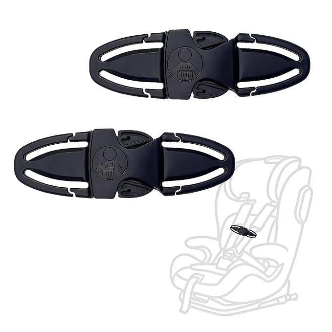 Anti Escape Car Seat Buckle Guard & Chest Harness Clip Lock - Child Safety Buckle Lock for Kids, Toddler, Stroller and Car Seat Belt (Style B, Black 2 Pack)