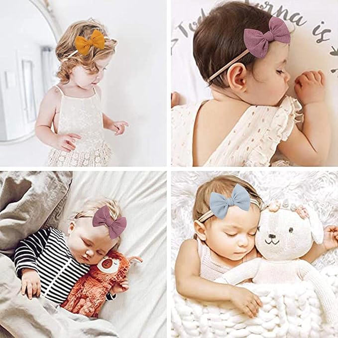YanJie Baby Girls Nylon Headbands Newborn Bows Handmade Hair Bows Hairbands Hair Accessories for Newborn Infant Toddlers Kids(Gold Blue Dusty Rose)
