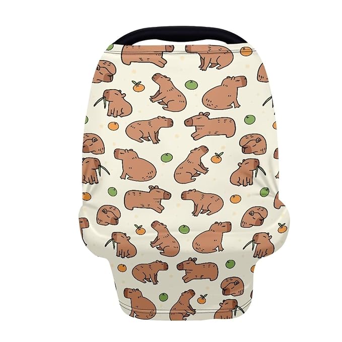 GIFTPUZZ Capybara Stretchy Baby Car Seat Cover for Baby, Multiuse for Nursing Breastfeeding Cover, Shopping Cart/High Chair/Stroller Cover, Car Seat Canopies, Boys and Girls Shower Gifts