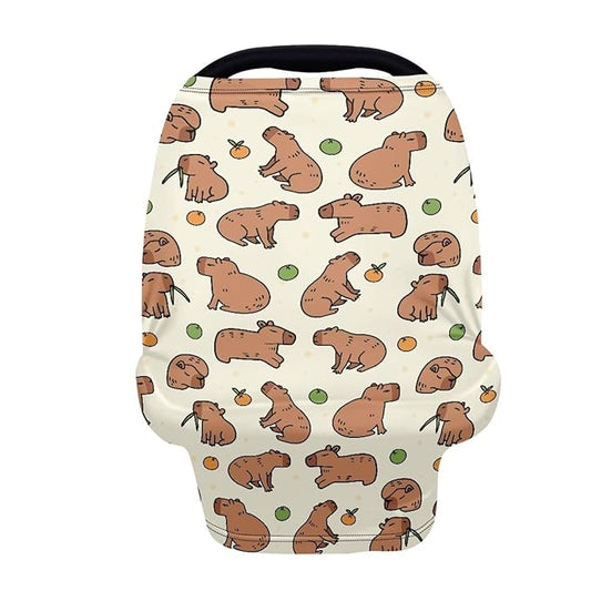 GIFTPUZZ Capybara Stretchy Baby Car Seat Cover for Baby, Multiuse for Nursing Breastfeeding Cover, Shopping Cart/High Chair/Stroller Cover, Car Seat Canopies, Boys and Girls Shower Gifts
