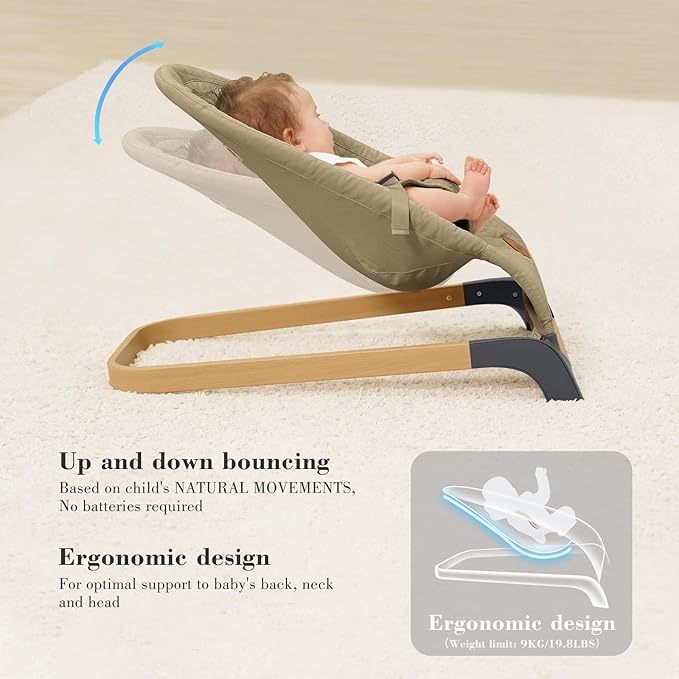 ANGELBLISS Baby Bouncer, Portable Bouncer Seat for Babies, Infants Bouncy Seat with Cotton Fabric, Natural Vibrations (Brown)