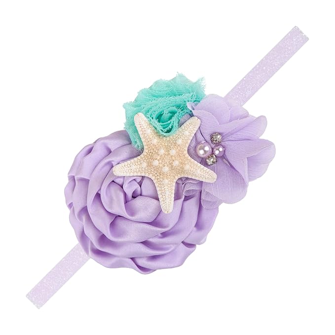 YanJie Mermaid Headbands Baby Girl Bows Starfish Baby Girl Hair Accessories for Party Lavender Headbands Newborn Bows Aqua Glitter Mermaid Accessories