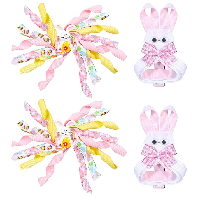 Easter Pink Bunny Hair Clips for Girls Women Colorful Egg Korker Curly Corker Ribbon Bow Alligator Clips,Her Holiday Dress Outfits Decorative Accessories Party Favor Gift