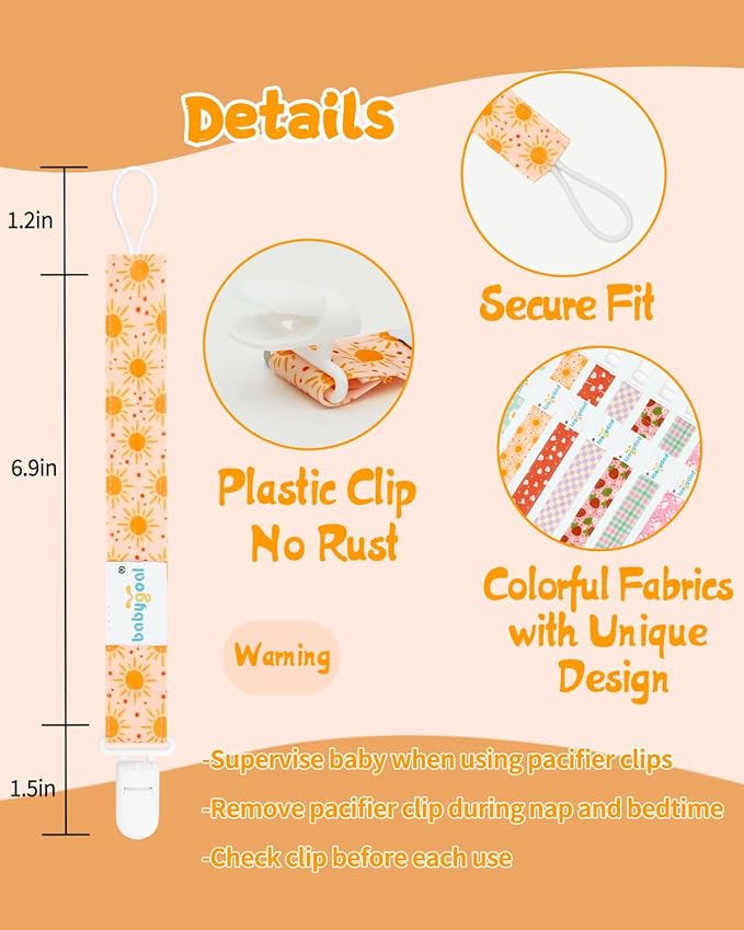 babygoal Plaid Pacifier Clips, 6 Pack Binky Paci Holder Leashes Fits for Most Baby Pacifiers and Binkies
