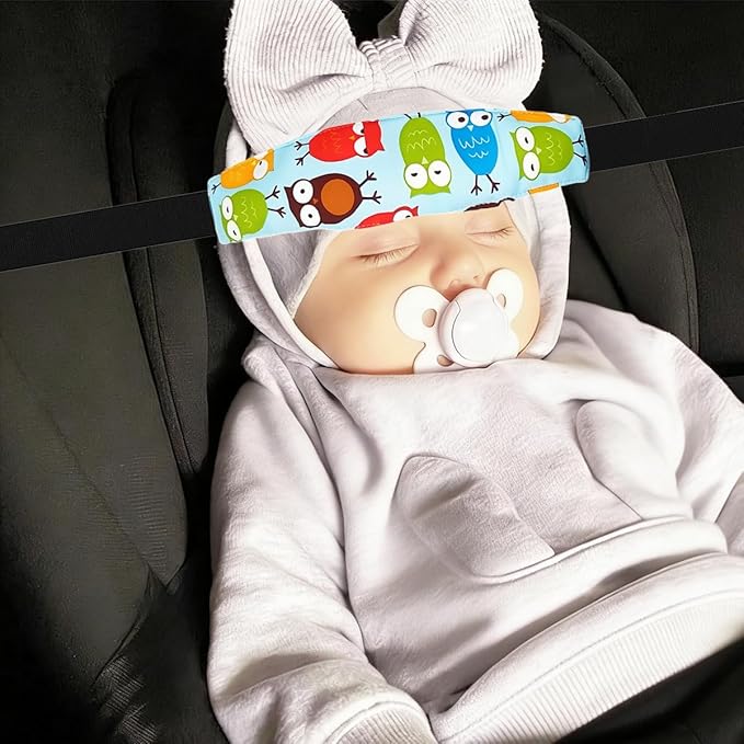 3PCS Head Support Band for Stroller Car Seat Adjustable Neck Relief Strap Headrest for Sleeping Traveling Slumber Positioner for Toddler Kids Child Baby Infant(Blue-Owl,Dolphin,Dinosaur)