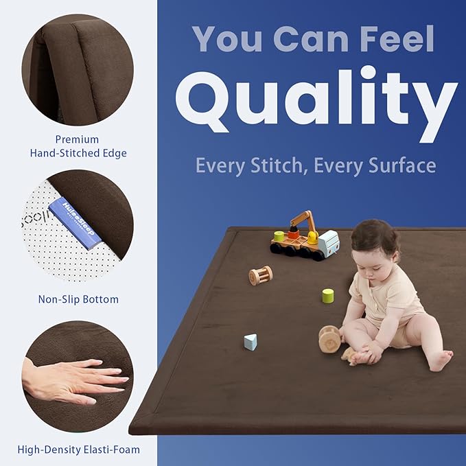 Extra Large 79"x118" Baby Activity Play Mat for Floor, 1.3" Thick Elasti Foam for Tummy Time & Crawling, Non-Slip Nursery Rug for Infants, Toddlers & Kids, Tatami Style Mat for Yoga, Living Room, Classroom & Playroom(Dark Brown)