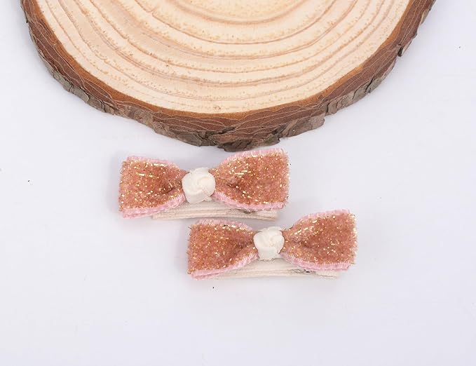 Baby Girls Hair Bow Clips, 10pcs Boutique Cotton Fully Lined Hair Pins, Non Slip Baby Barrettes Accessories for Infants Toddlers Fine Hair by BIANHUAN (Set-A)