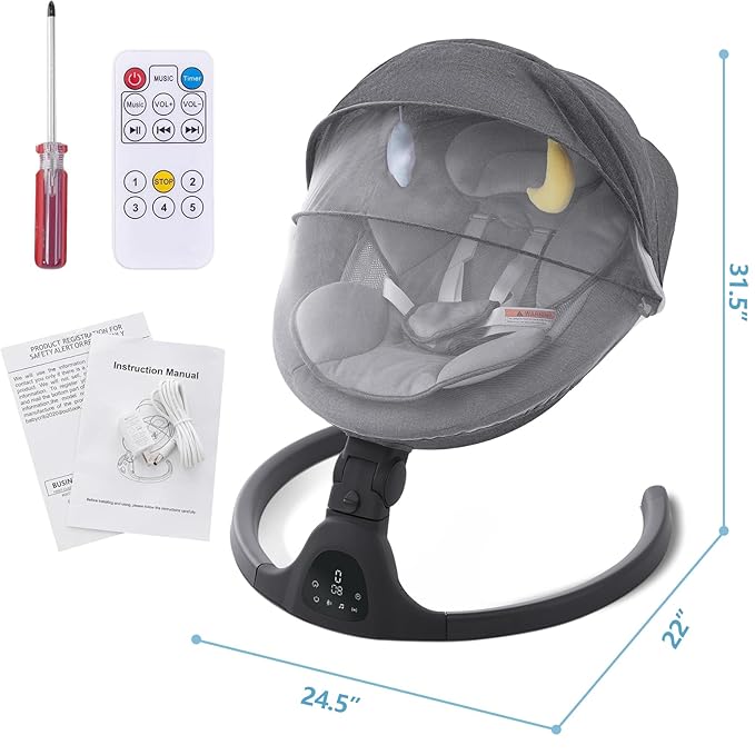Baby Swing for Infants,Comfort Cradling Baby Rocker Portable Newborn Swing with Music/Remote Control/Timing Function,Black