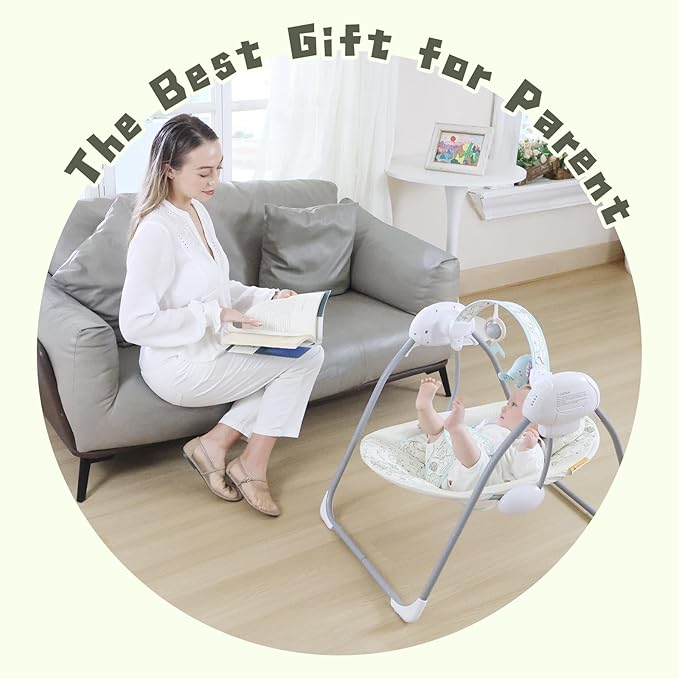 Portable Baby Swing for Infants, Compact & Foldable Infant Swing with 5-Speed Swing,Music, Timer, Cushioned Seat, Battery Operated, 0-9 Months 6-20 lbs,SG2404