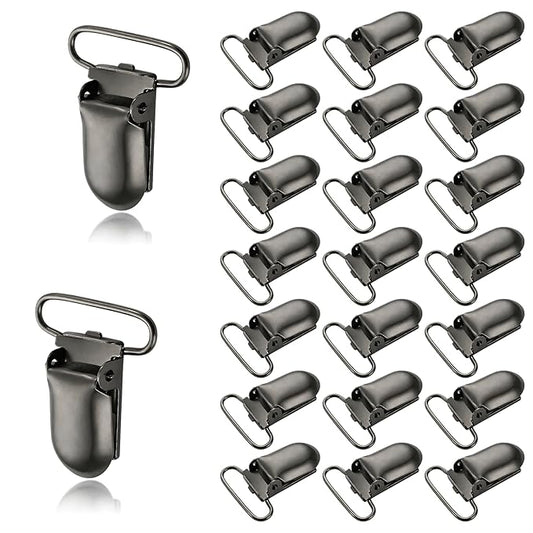 25 PCS 1" Suspender Clips Metal Pacifier Clip Holder for Pacifiers DIY Baby Girl Toy Bibs Garter Making Supplies (Gunmetal, Bulk)